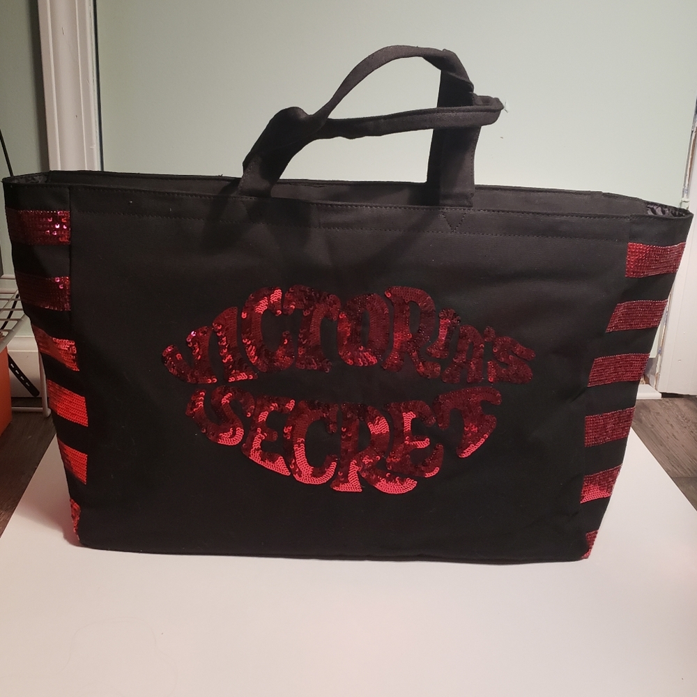 Victoria Secret large black, red sequin Tote